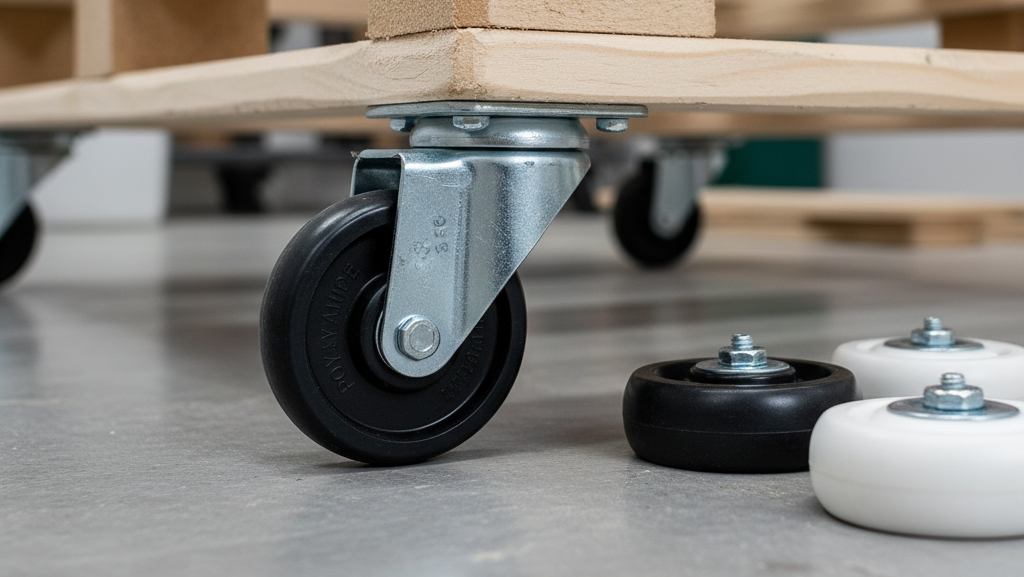 Obraz pokazujący kółka poliamidowe do mebli z palet